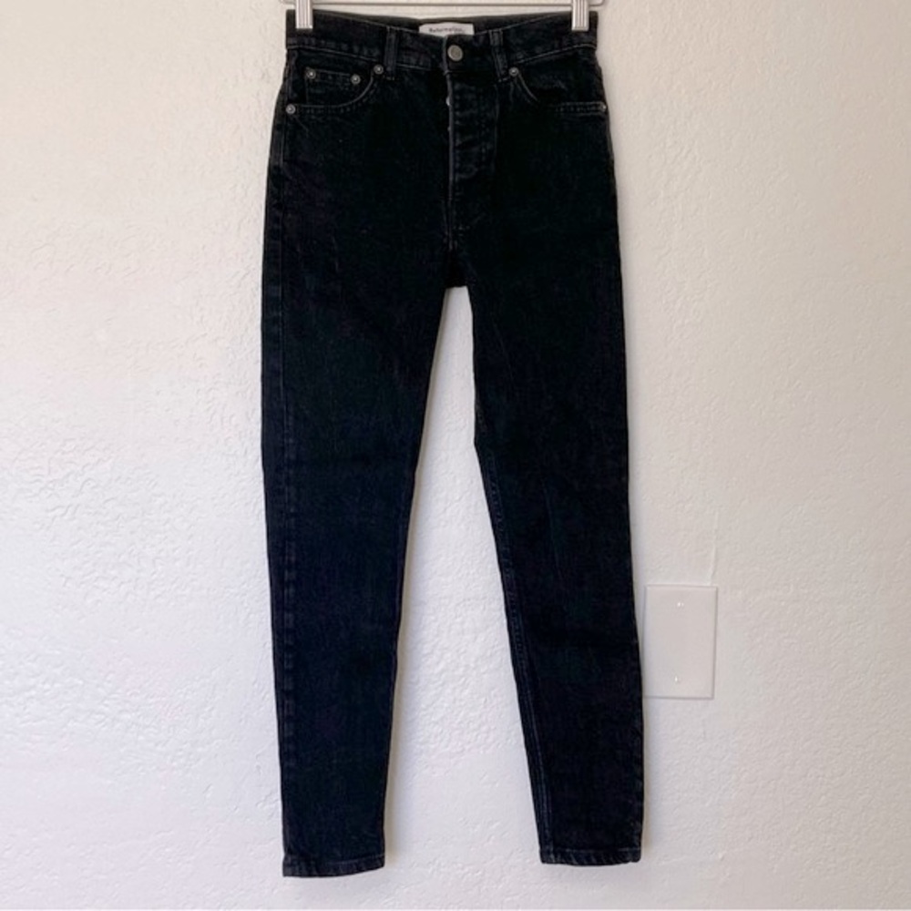 Reformation Denim Black Serena High Rise Crop Button Fly Skinny Jeans, Size 24